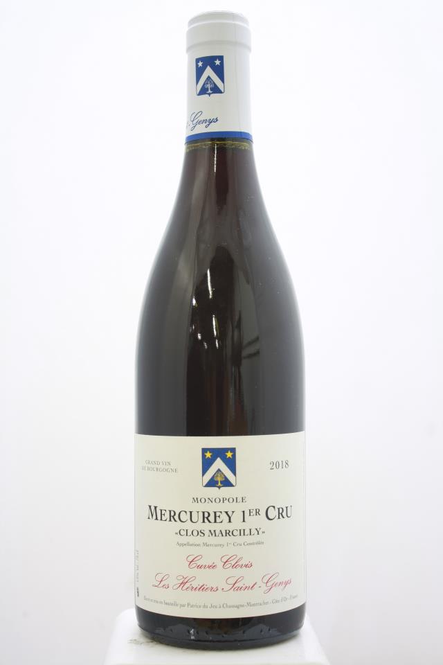 Les Héritiers Saint-Genys Mercurey 1er Cru Clos Marcilly Cuvée Clovis 2018