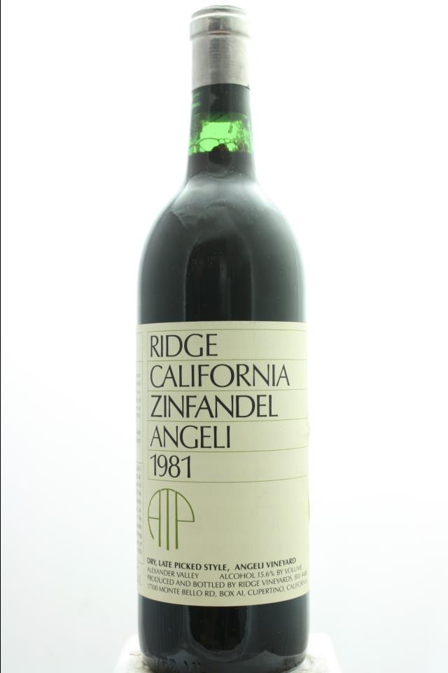 Ridge Vineyards Zinfandel Angeli Dry Late Picked Style 1981